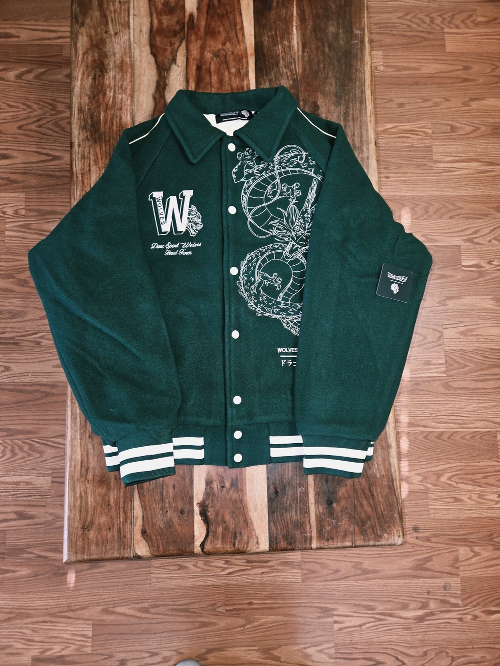 Darc Sport/Dragonball Z Green Embroidered Varsity Jacket